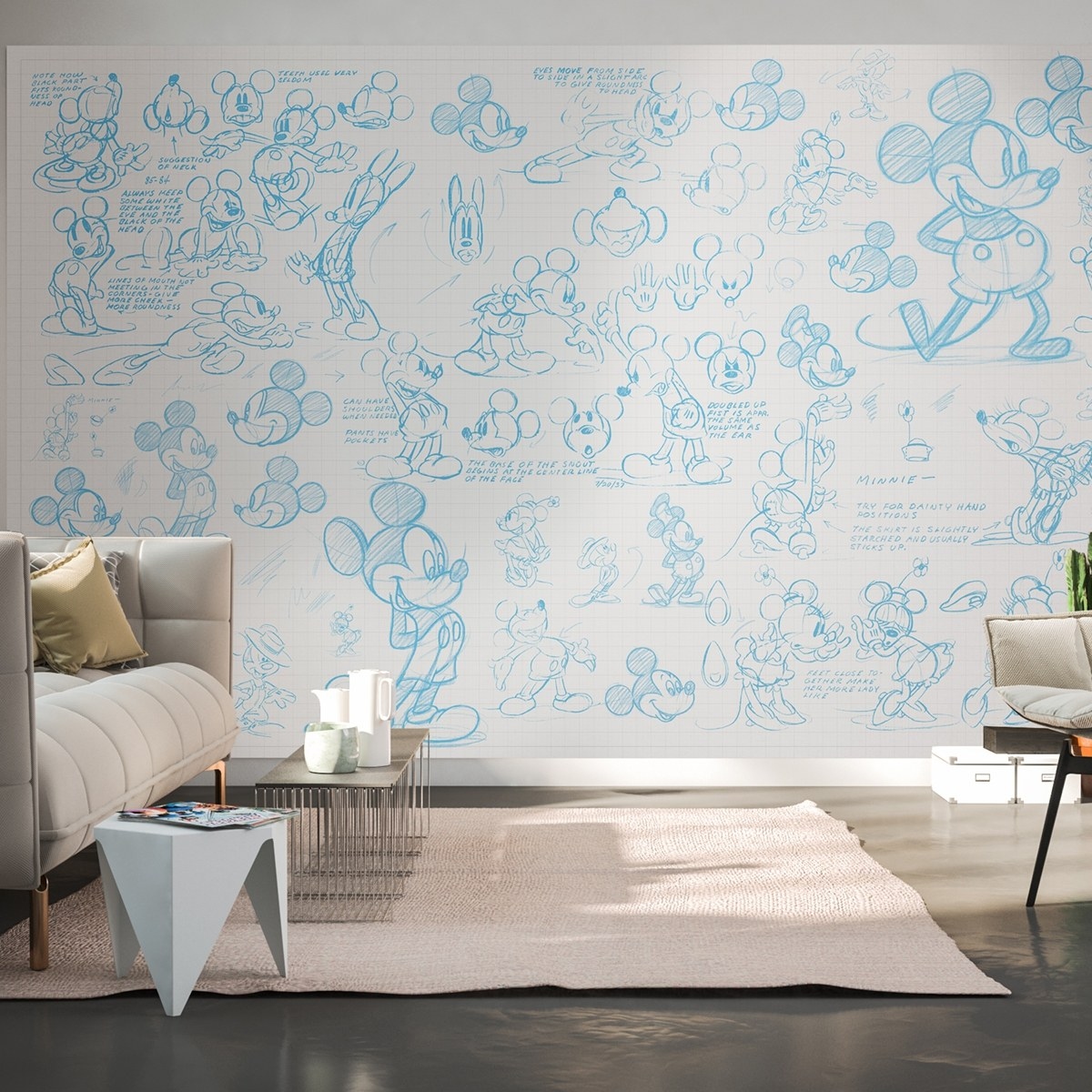 Komar Fototapete Disney Micky Sketches 250 x 400 cm Vlies Micky Sketches Oldschool Micky Maus Comics