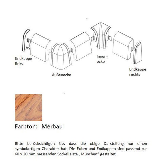 Endkappen und Ecken für MDF-Sockelleisten - Merbau