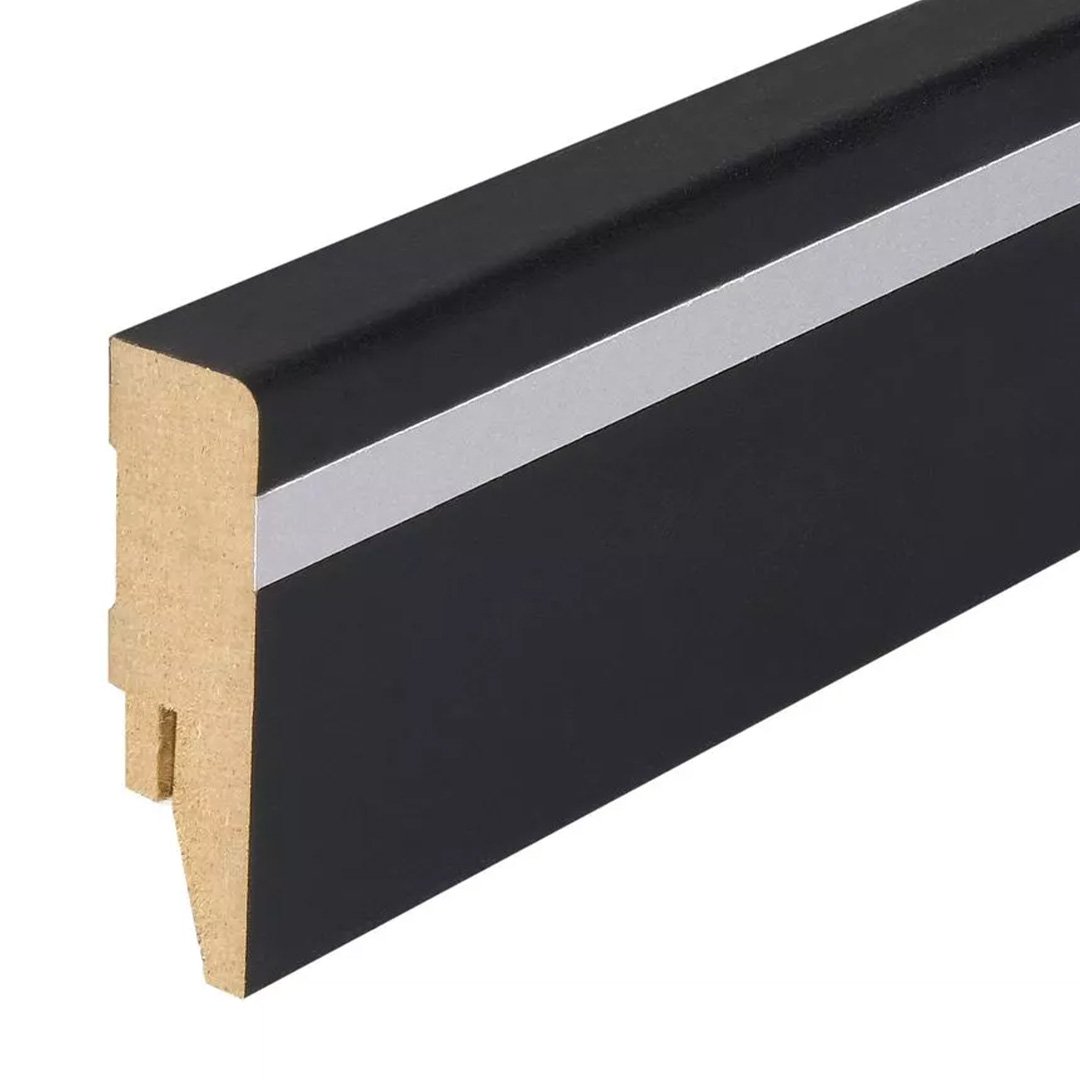 Kosche | Sockelleiste | MDF | 78247 | 16 x 58 x 2500 mm | Schwarz | Silber | Fußleiste