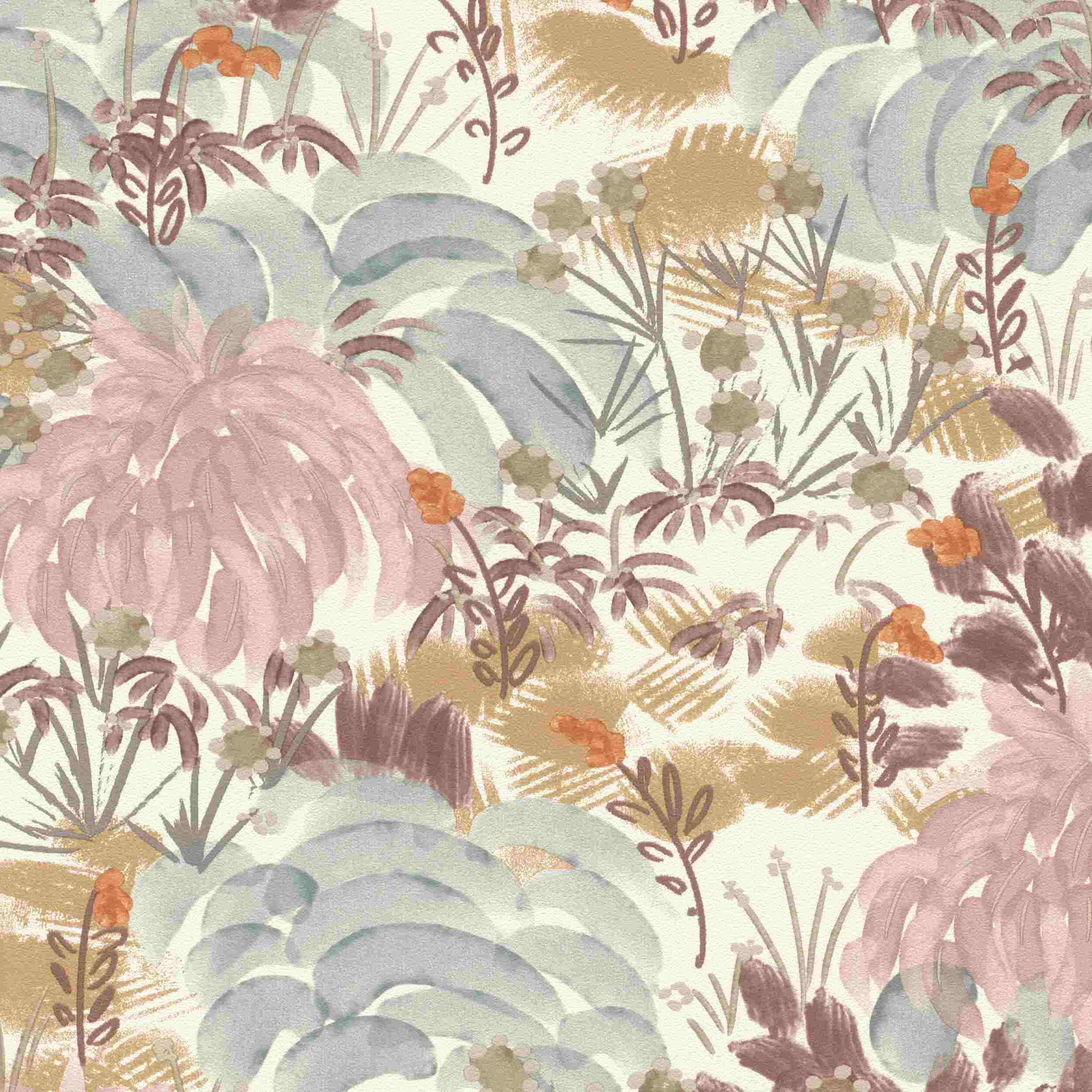 Rasch Vliestapete Symphony 868302 | 0.53 x 10.05 m | Botanical Dschungel Weiß Rosa Braun Blau