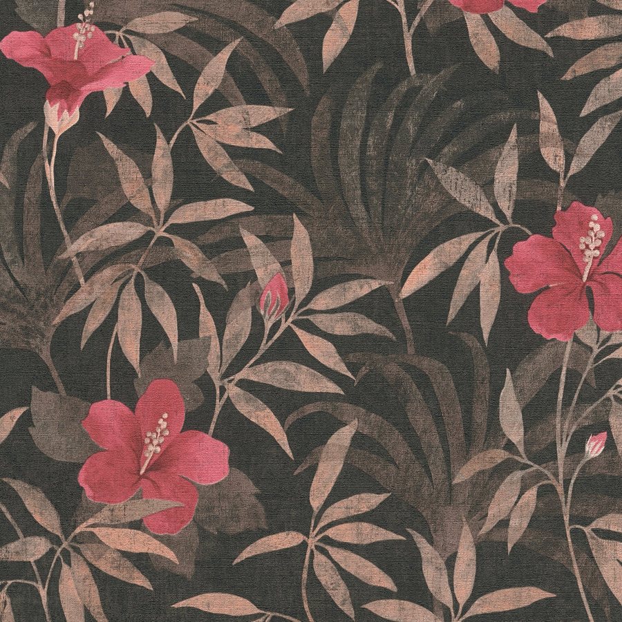 A.S. Creation | Cuba | 380283 | Vliestapete | Blumenoptik | 0.53 x 10.05 m | Schwarz | Braun | Rot