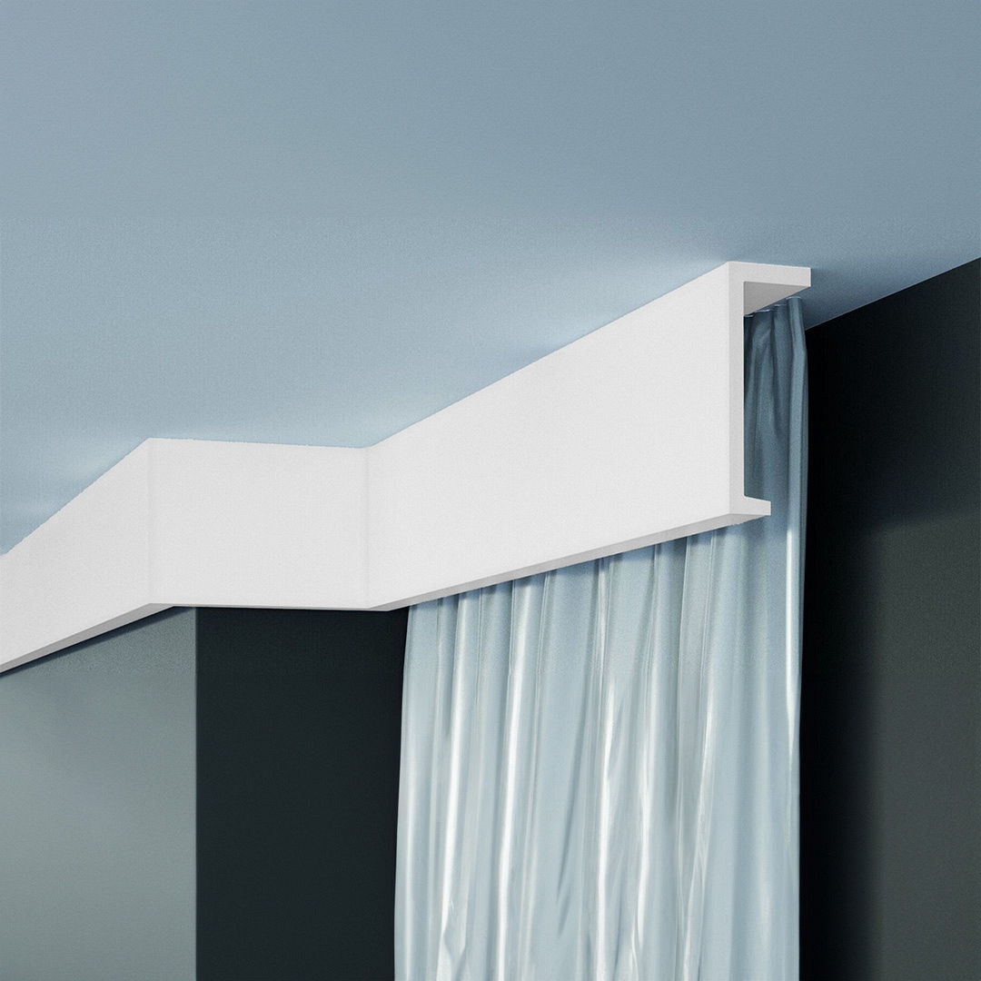 Elite Decor | Vorhangleiste "P890" | Polyurethan | 110 x 40 x 2000 mm | Styropor Deckenleiste | Weiß