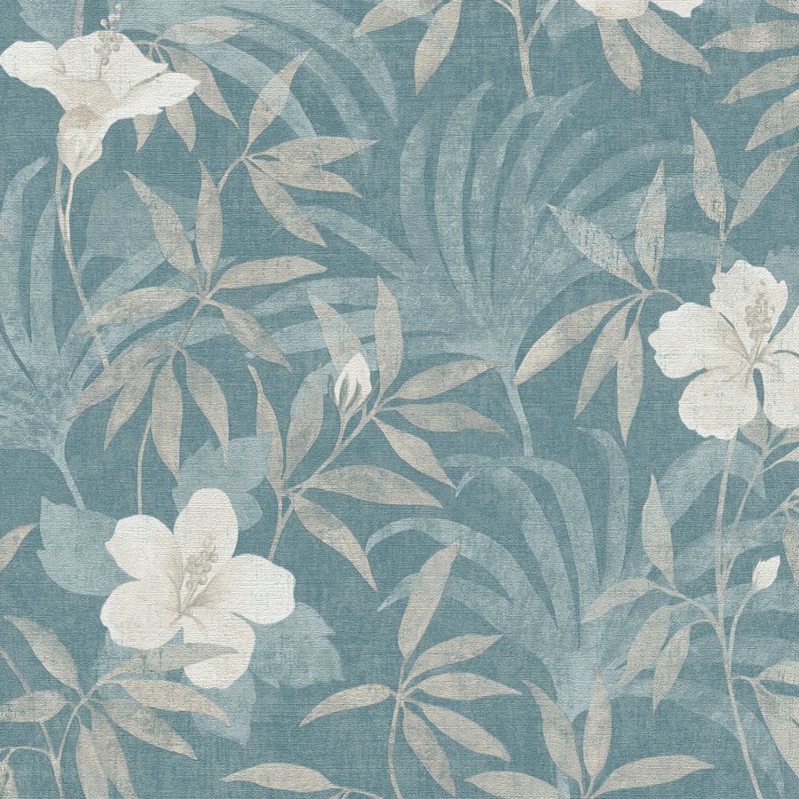 A.S. Creation | Cuba | 380285 | Vliestapete | Blumenoptik | 0.53 x 10.05 m | Beige | Blau
