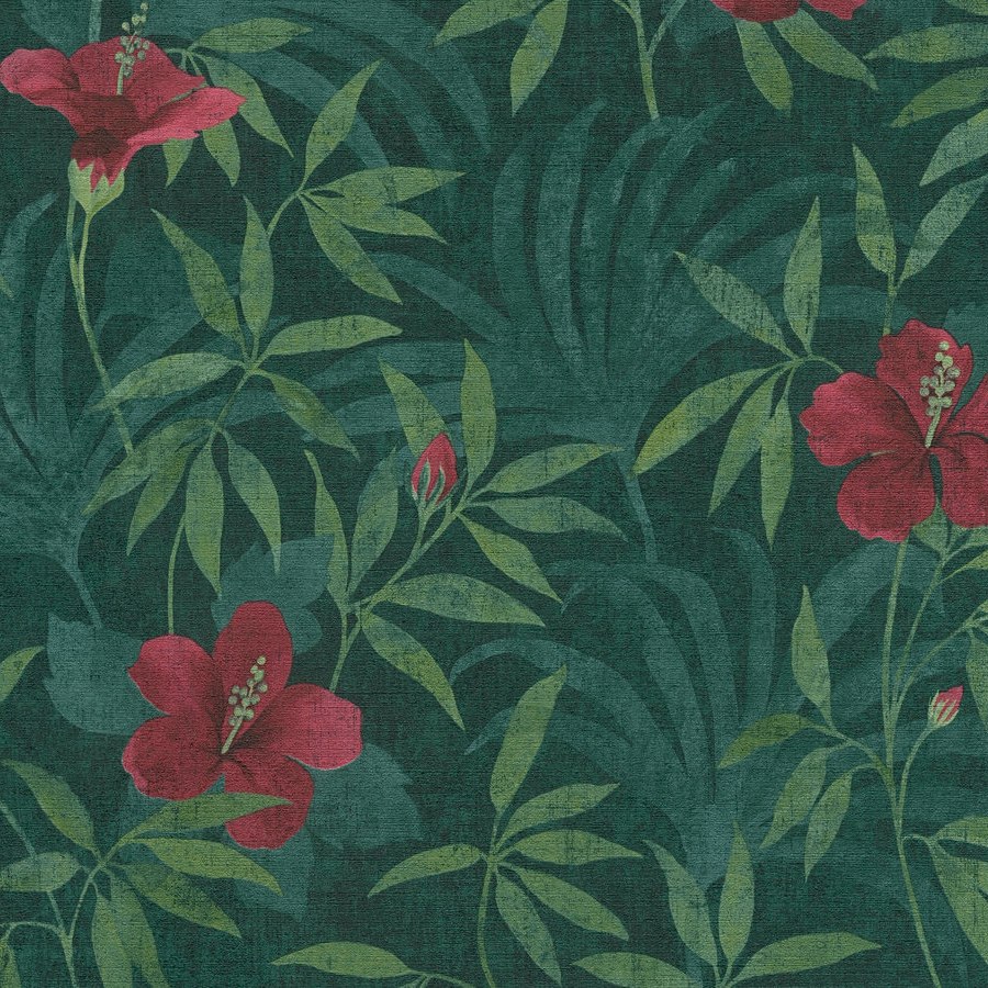 A.S. Creation | Cuba | 380281 | Vliestapete | Blumenoptik | 0.53 x 10.05 m | Rot | Grün