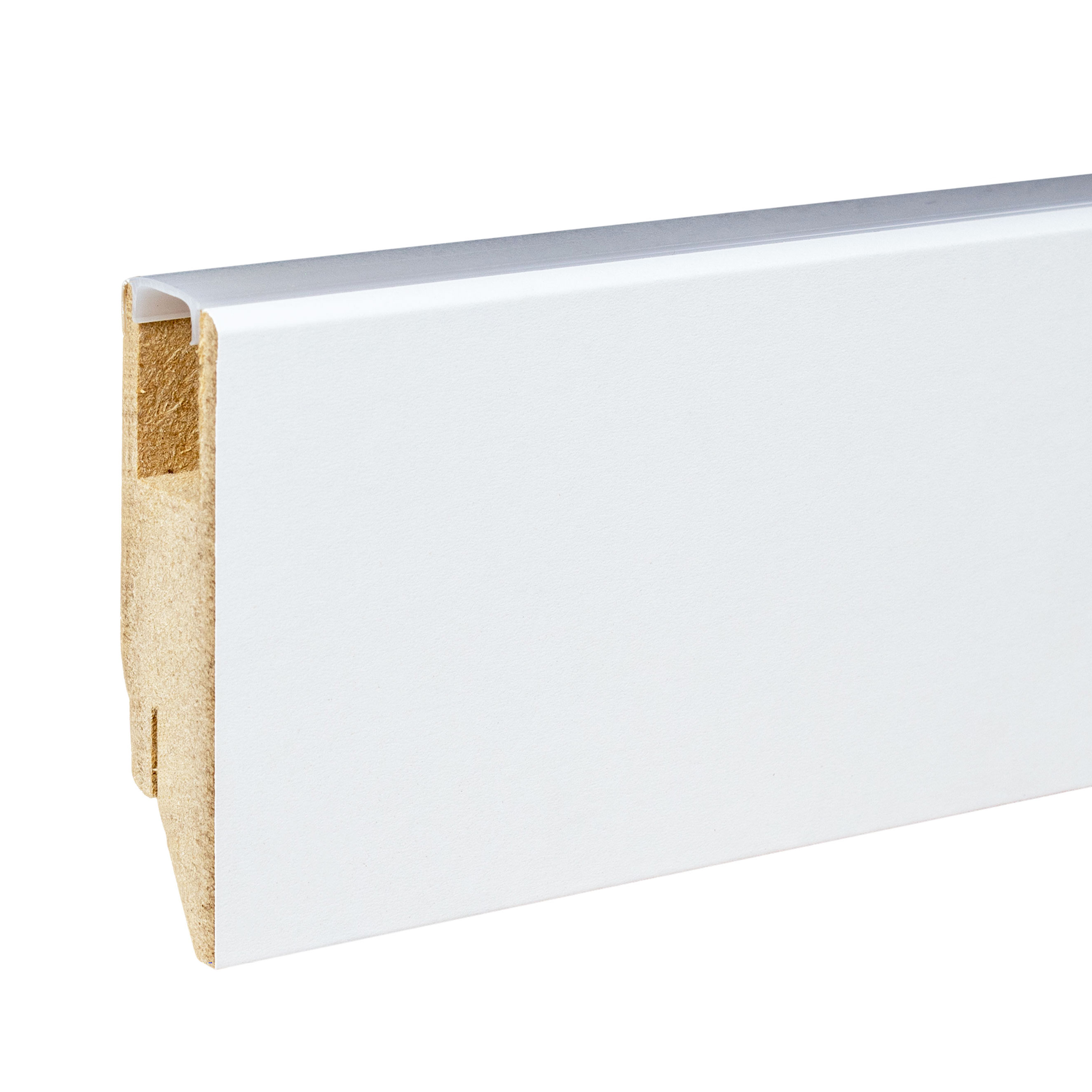 PROVISTON | Eckige Lichtsockelleiste | 19 x 70 x 2500 mm | Weiß foliert | MDF-Sockelleiste | Clips