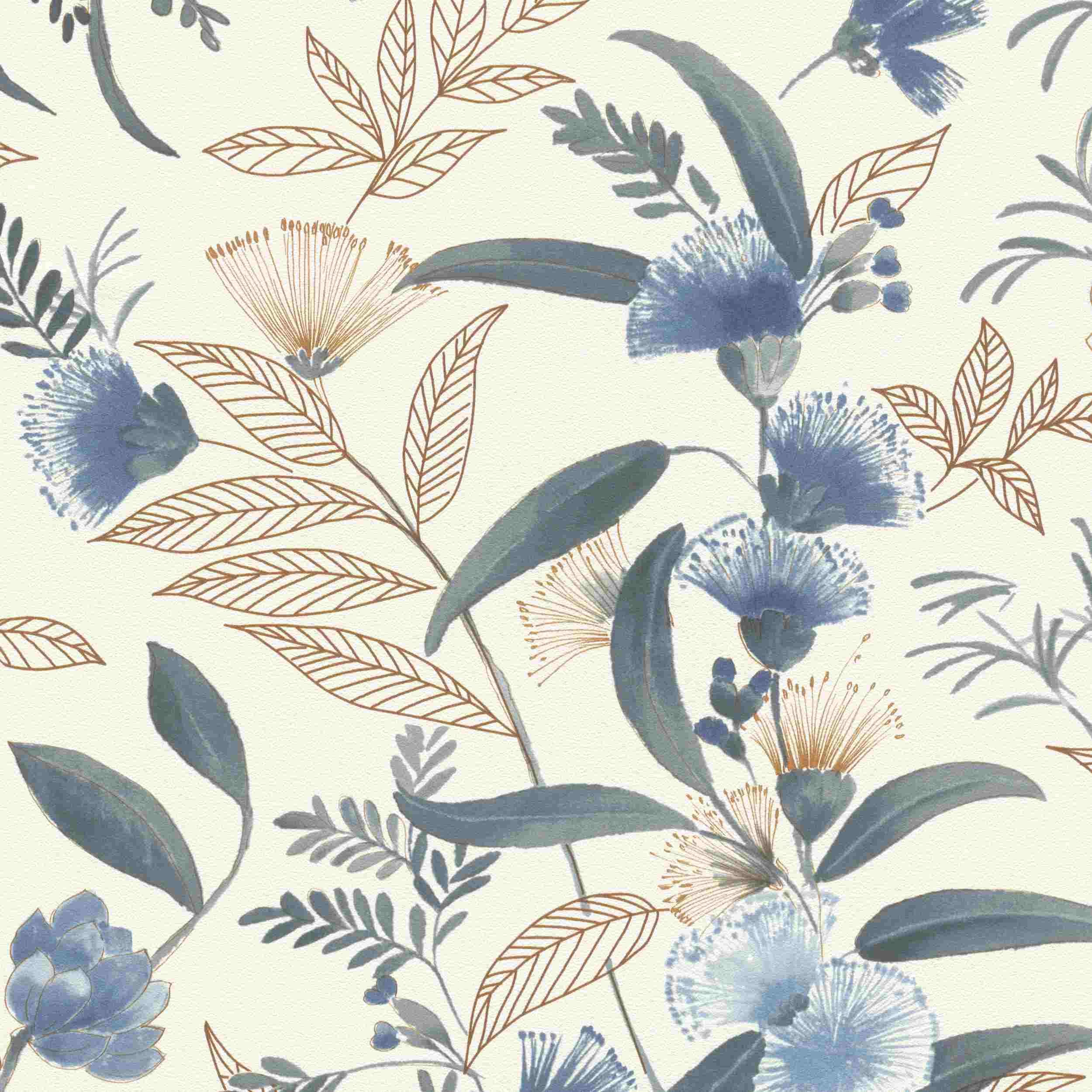 Rasch Vliestapete Symphony 869125 | 0.53 x 10.05 m | Botanical Dschungel Blau