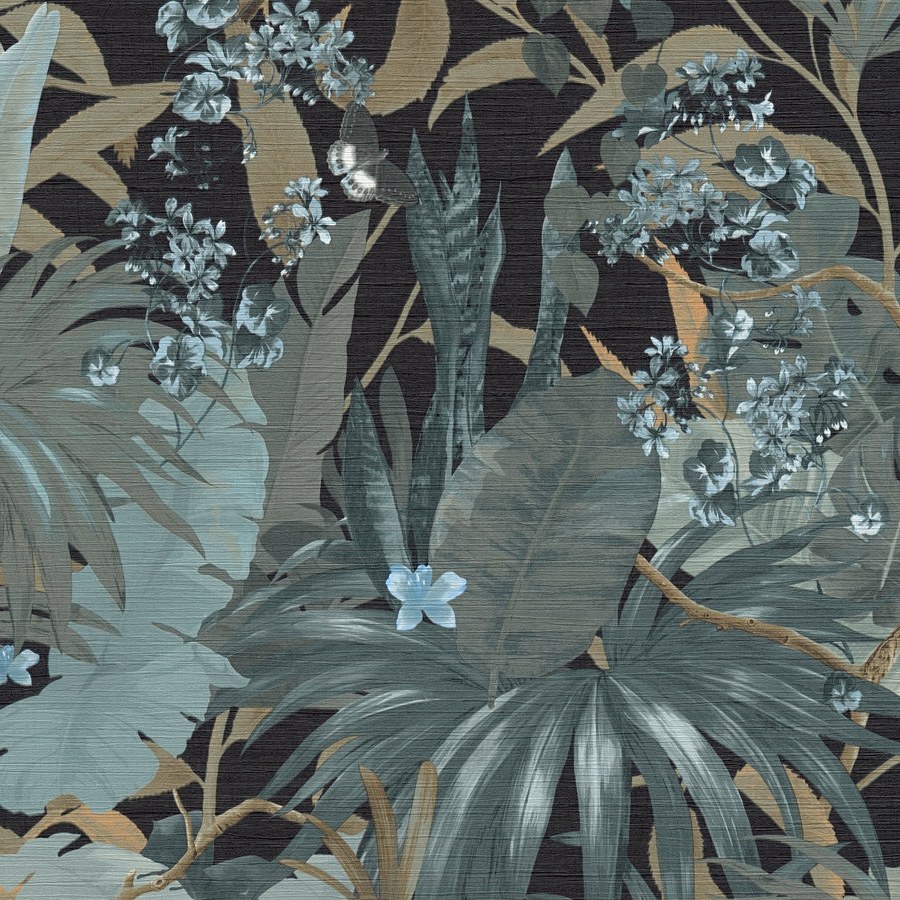 A.S. Creation | Desert Lodge | 385222 | Vliestapete | Botanisch | 0.53 x 10.05 m | Schwarz | Türkis