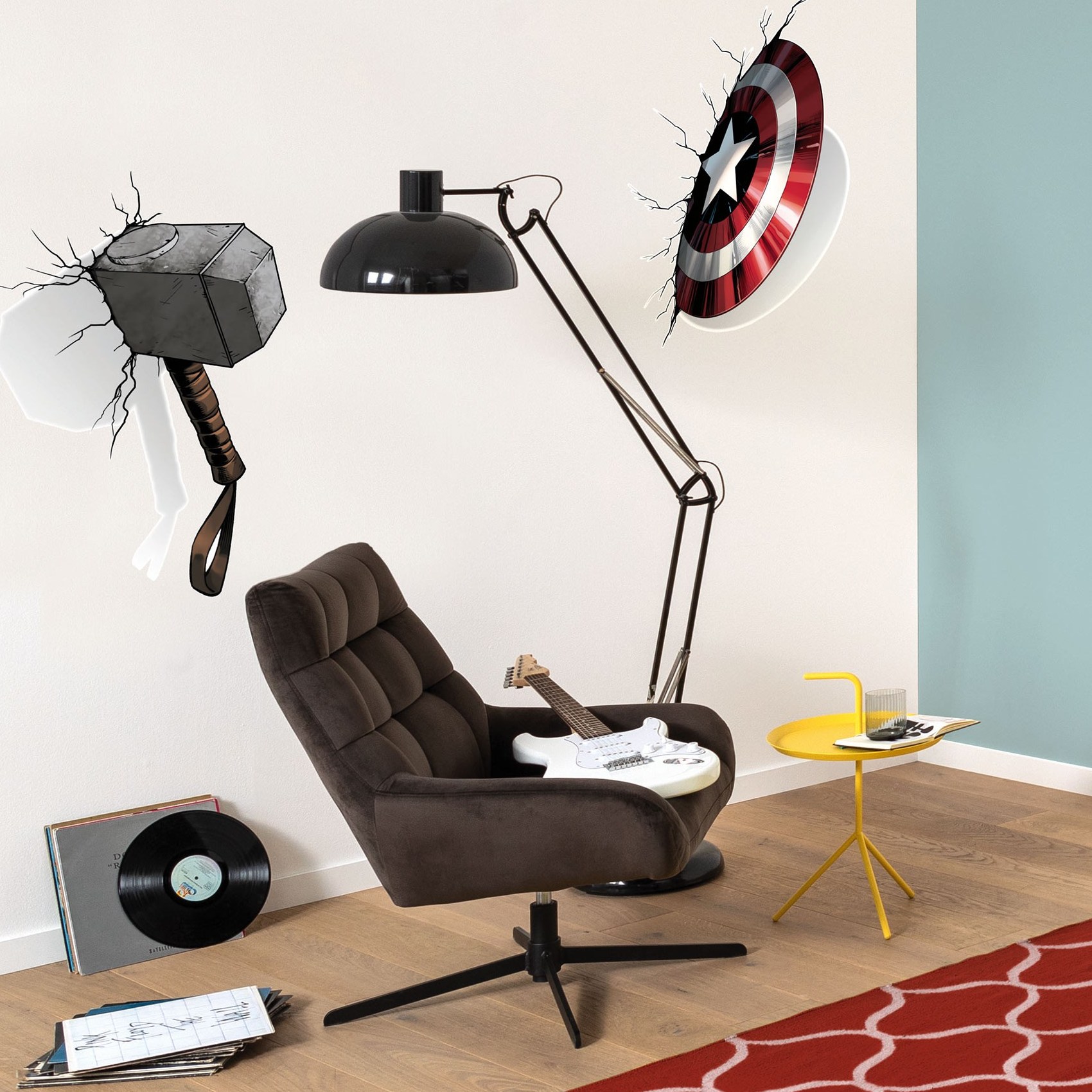 Komar Wandbild Marvel Avengers Weapons 70 x 50 cm Sticker Folie Selbstklebend Mjölnir Caps Schild