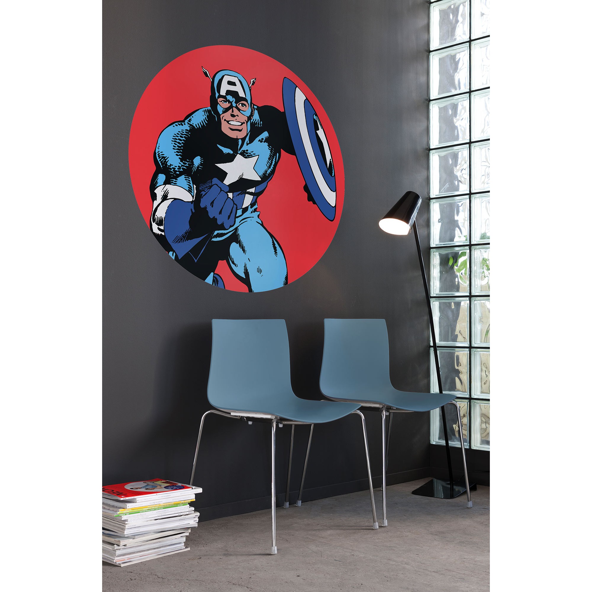 Komar Fototapete Marvel PowerUp Captain America 125 x 125 cm Wandtattoo Vlies Selbstklebend Avengers