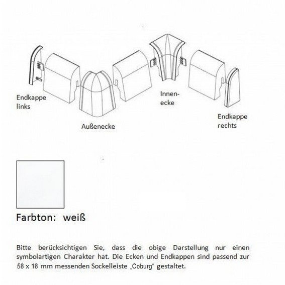 Endkappen und Ecken für MDF-Sockelleisten - weiß
