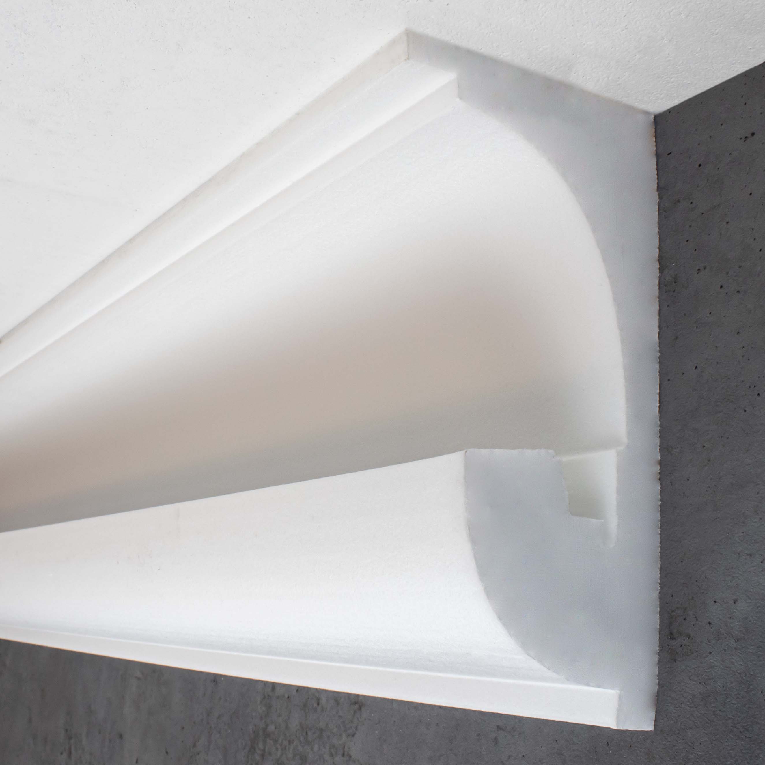 PROVISTON | Lichtleiste "LL6" | Polystyrol Stuckleiste | 62 x 130 x 2000 mm | Weiß | Deckenleiste