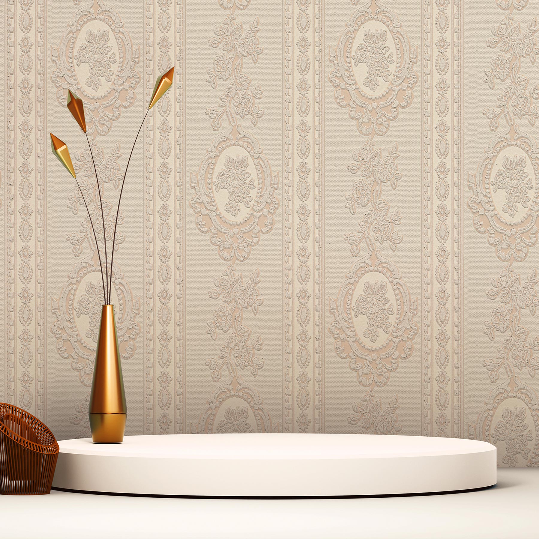 Tapete Barock Giulia M1-No.1998 | Papiertapete | Creme | Klassik | Streifen | Ornament