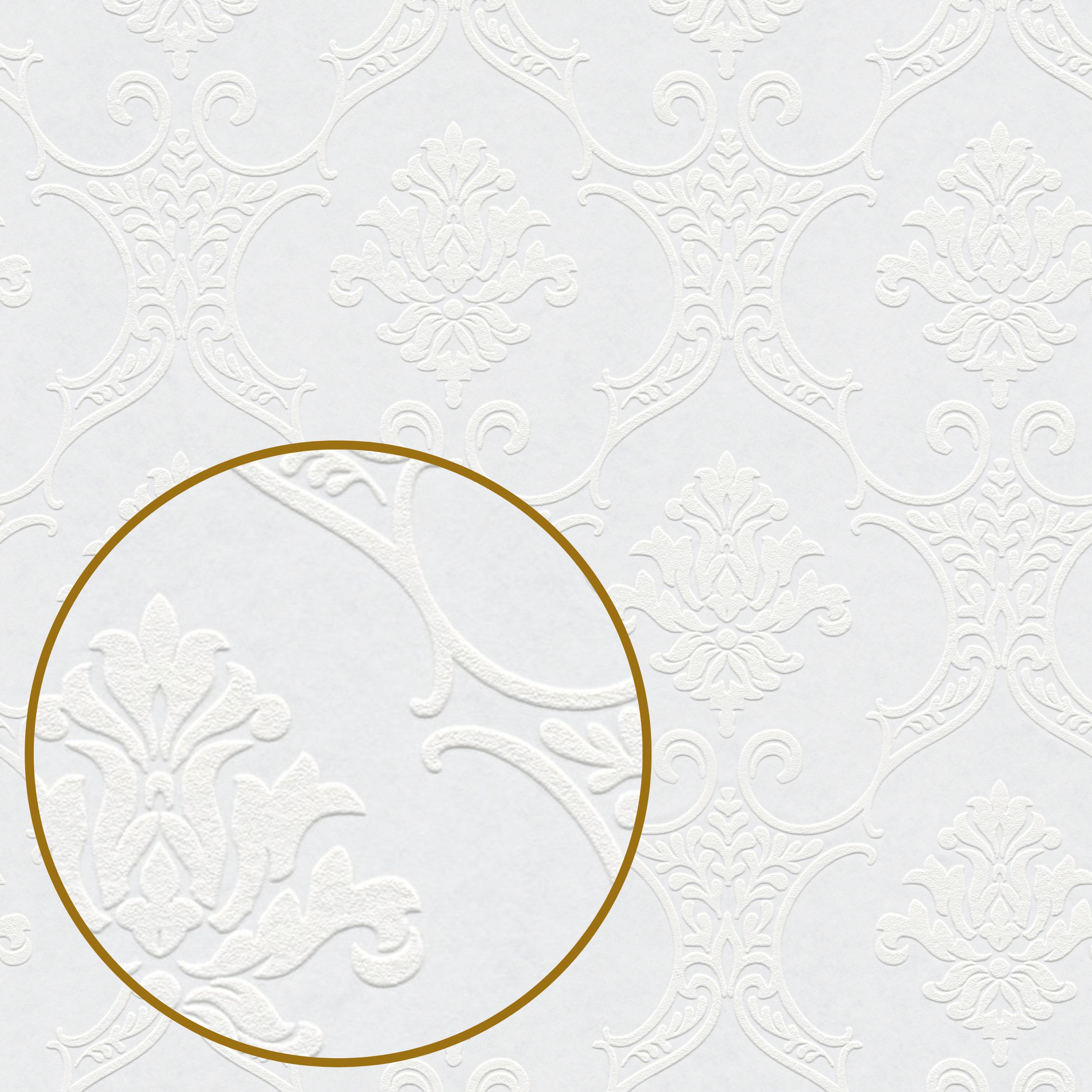 Tapete Überstreichbar TA-01-03946 | Vliestapete | Weiß | Barocktapete | Ornamente | 1 Karton | 12 Ro