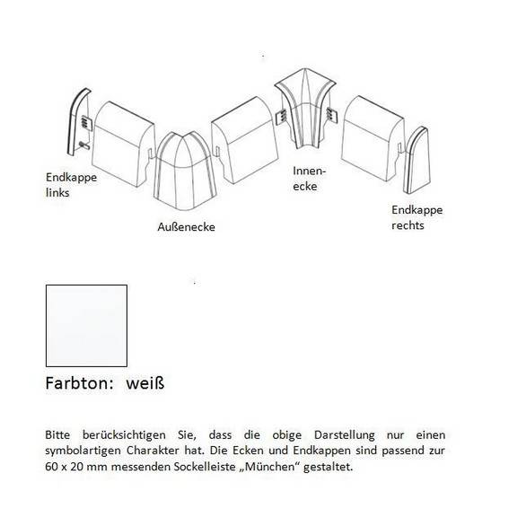 Endkappen und Ecken für MDF-Sockelleisten - weiß