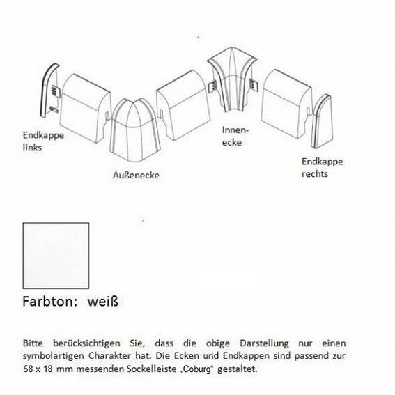 Endkappen und Ecken für MDF-Sockelleisten - weiß Endkappen und Ecken für MDF-Sockelleisten - weiß