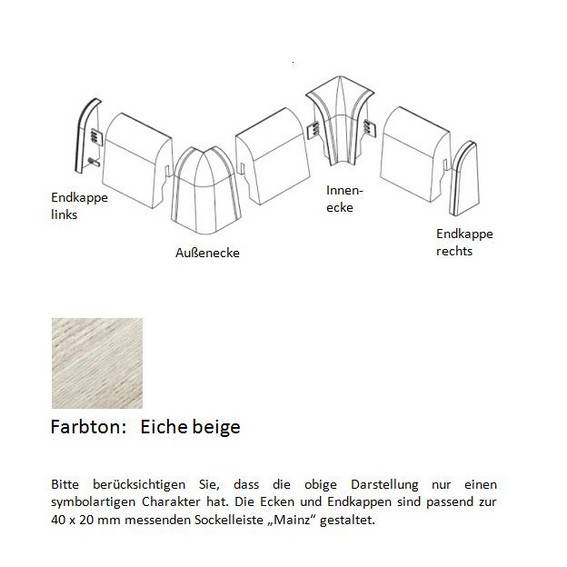 Endkappen und Ecken für MDF-Sockelleisten - Eiche beige Endkappen und Ecken für MDF-Sockelleisten - Eiche beige