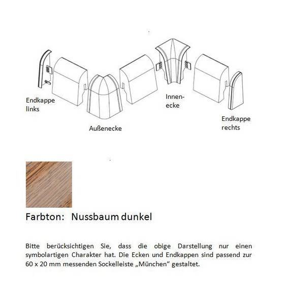 Endkappen und Ecken für MDF-Sockelleisten - Nussbaum dunkel