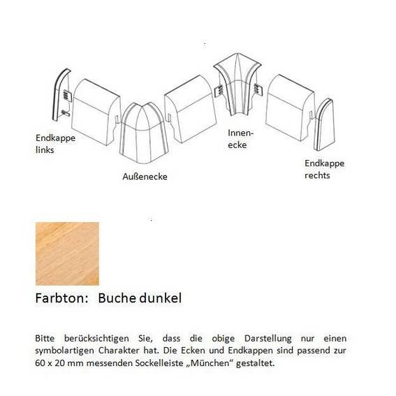 Endkappen und Ecken für MDF-Sockelleisten - Buche dunkel Endkappen und Ecken für MDF-Sockelleisten - Buche dunkel