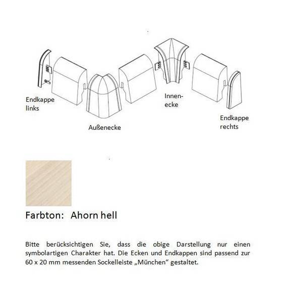 Endkappen und Ecken für MDF-Sockelleisten - Ahorn hell Endkappen und Ecken für MDF-Sockelleisten - Ahorn hell