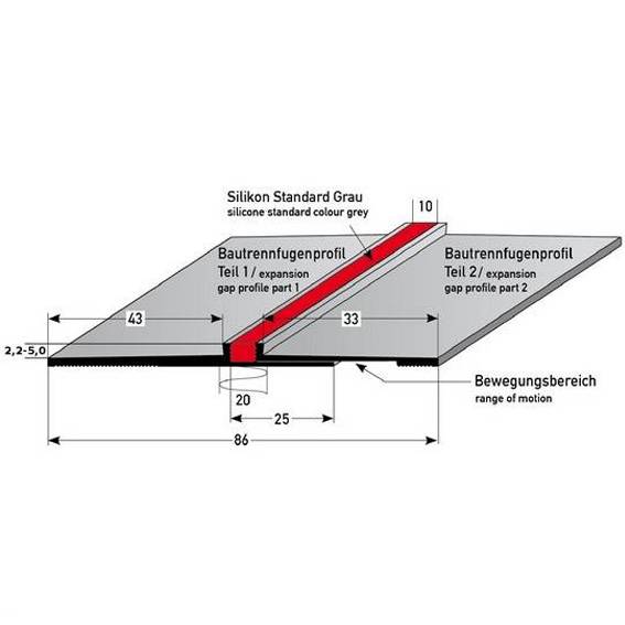 Auer | Dehnungsfugen- & Fliesenprofile Demmerik | 86 x 2500 mm | Einfasshöhe 2.2 - 5 mm | Aluminium Auer | Dehnungsfugen- & Fliesenprofile Demmerik | 86 x 2500 mm | Einfasshöhe 2.2 - 5 mm | Aluminium