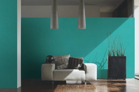 wohnzimmer tapete einfarbig tuerkis