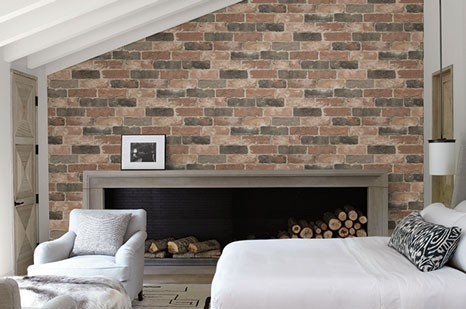Steintapete wohnzimmer, Tapete Stein Kamin
